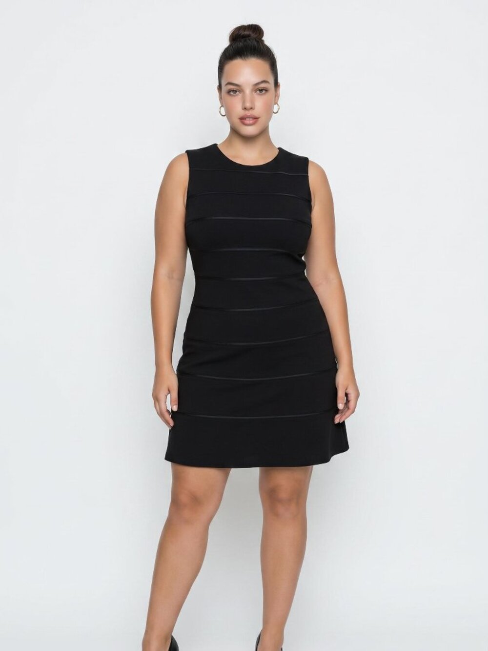 Calvin Klein NWOT Sleeveless Black Knit Sleeveless Shealth Dress Faux Leather 12